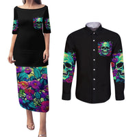 Flower Skull Couples Matching Puletasi Dress and Long Sleeve Button Shirts I Blunt Because God Rolled Me That Way - Wonder Print Shop