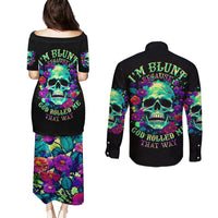 Flower Skull Couples Matching Puletasi Dress and Long Sleeve Button Shirts I Blunt Because God Rolled Me That Way - Wonder Print Shop