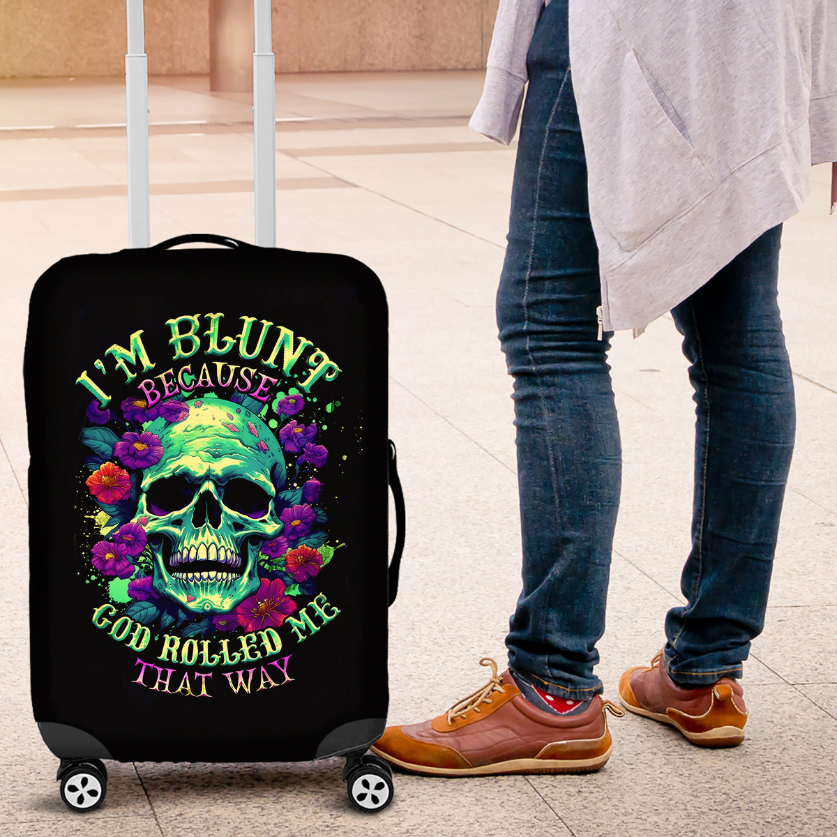 Flower Skull Luggage Cover I Blunt Because God Rolled Me That Way - Wonder Print Shop