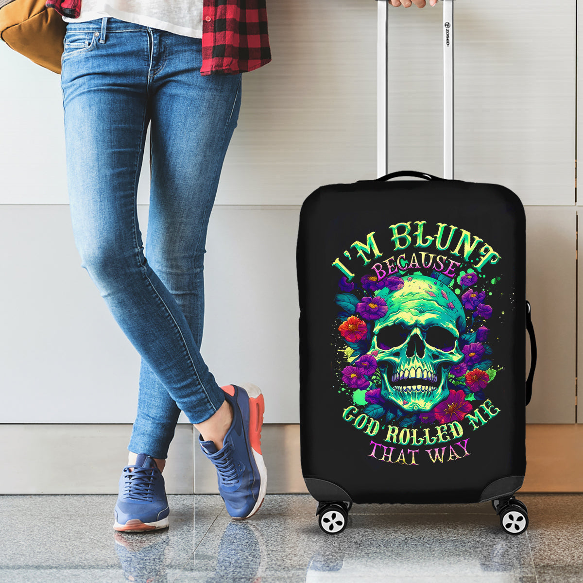 Flower Skull Luggage Cover I Blunt Because God Rolled Me That Way - Wonder Print Shop