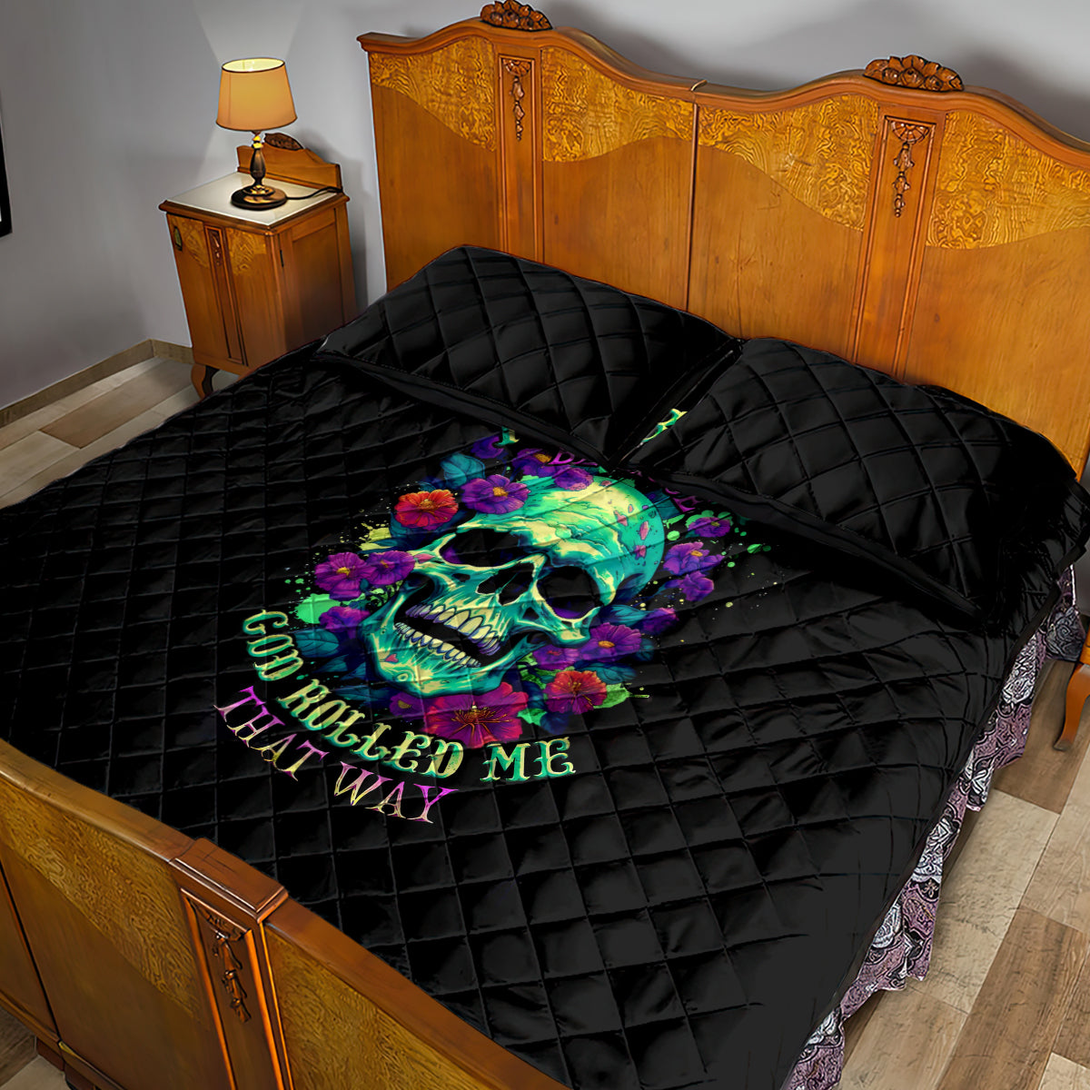 Flower Skull Quilt Bed Set I Blunt Because God Rolled Me That Way - Wonder Print Shop