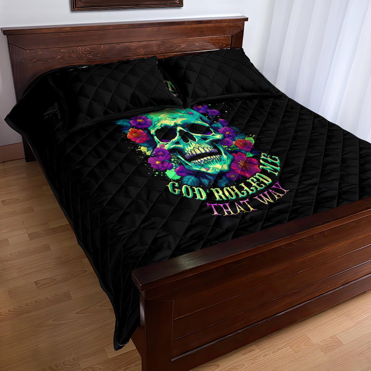 Flower Skull Quilt Bed Set I Blunt Because God Rolled Me That Way - Wonder Print Shop