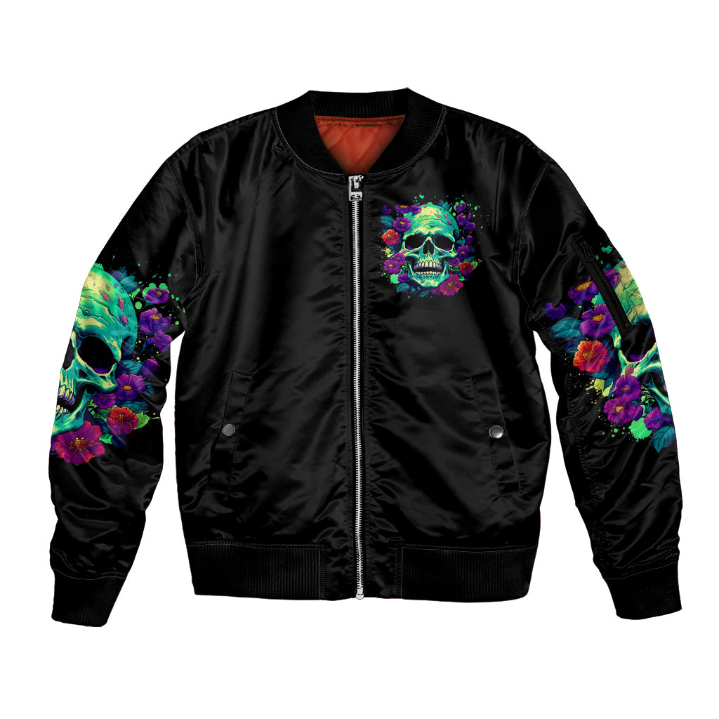 Devil Skull Sleeve Zip Bomber Jacket It's Not How Crazy Iam But Enjoy It Make Me Dangerous - Wonder Print Shop