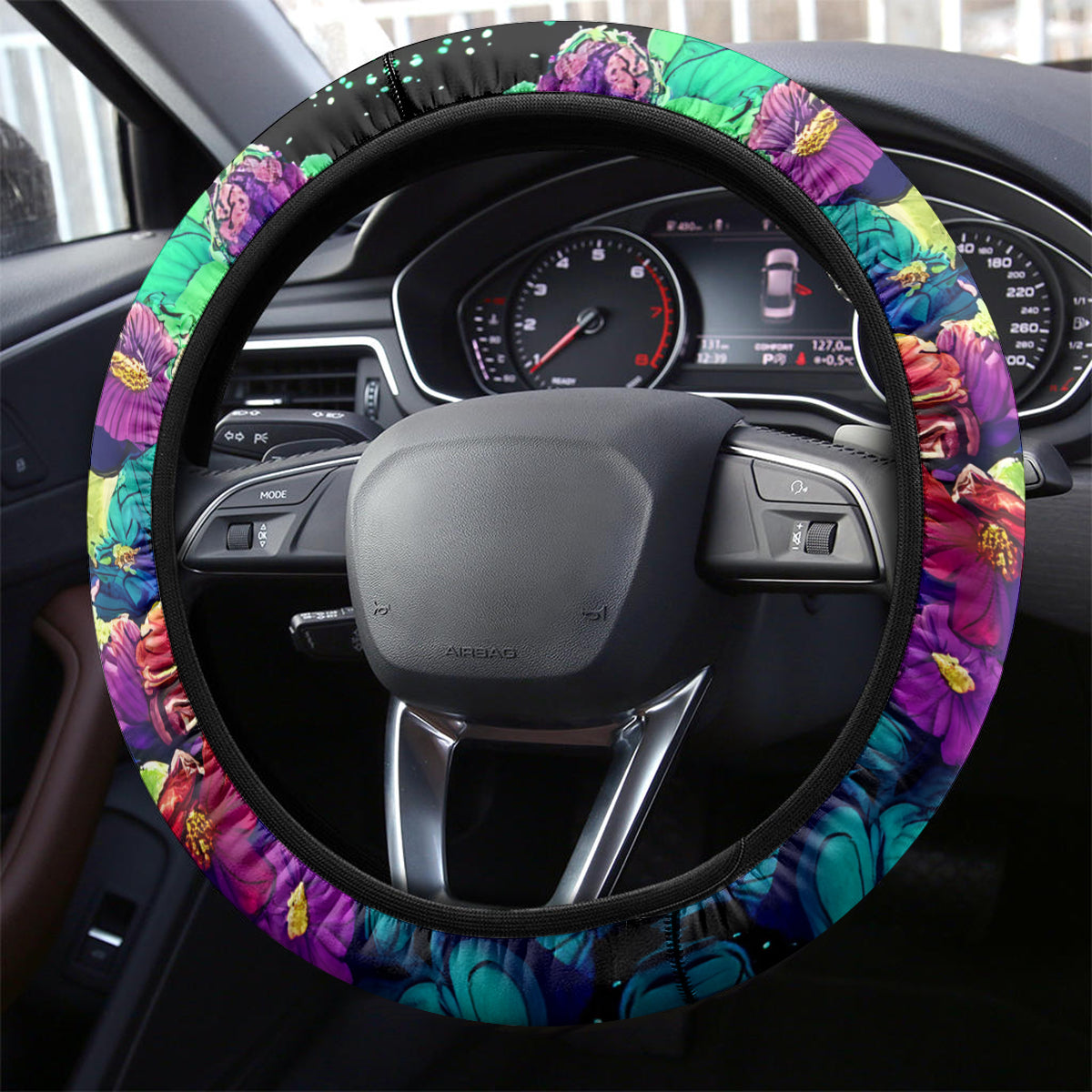 Flower Skull Steering Wheel Cover I Blunt Because God Rolled Me That Way - Wonder Print Shop