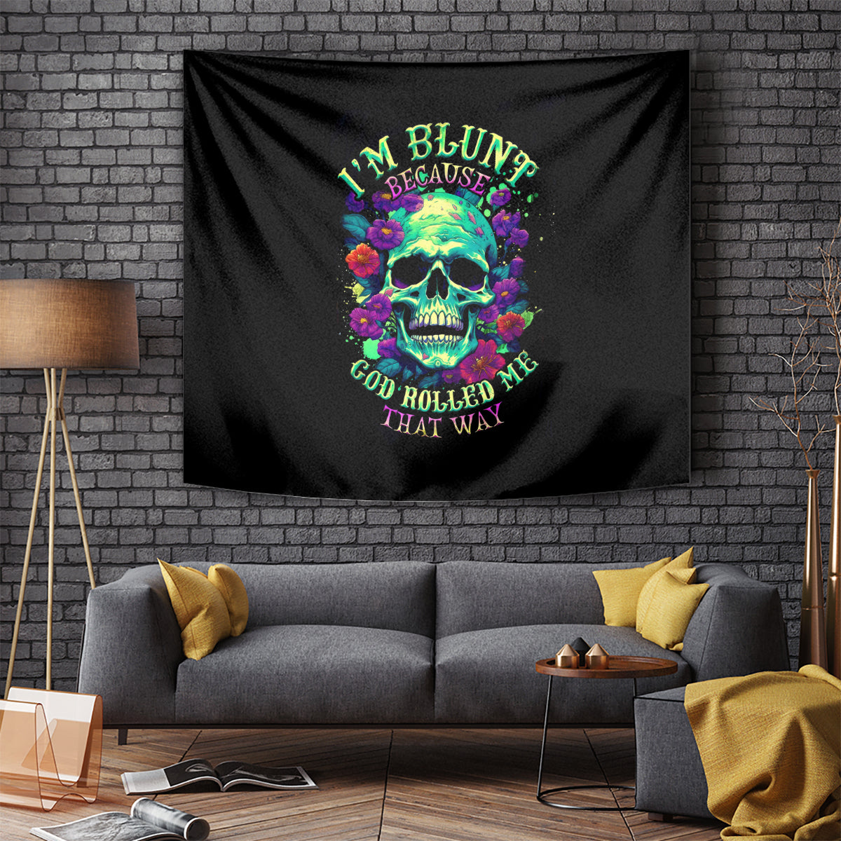 Flower Skull Tapestry I Blunt Because God Rolled Me That Way - Wonder Print Shop