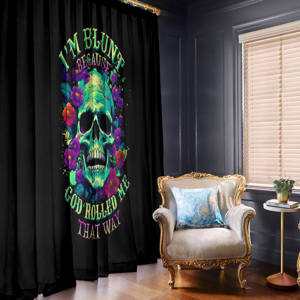 Flower Skull Window Curtain I Blunt Because God Rolled Me That Way - Wonder Print Shop