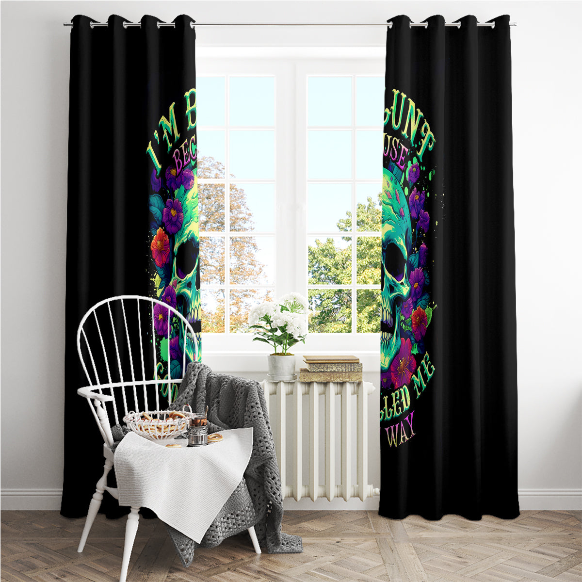 Flower Skull Window Curtain I Blunt Because God Rolled Me That Way - Wonder Print Shop