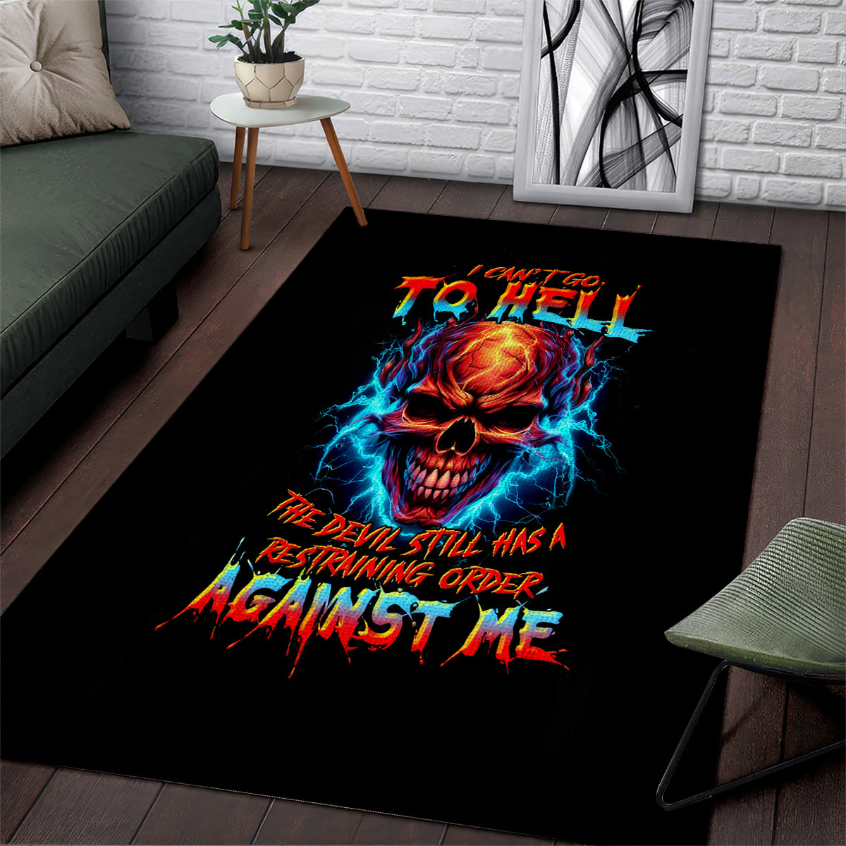 Thunder Skull Area Rug I Can't Go To Hell Devil Restrainning Order Against Me - Wonder Print Shop