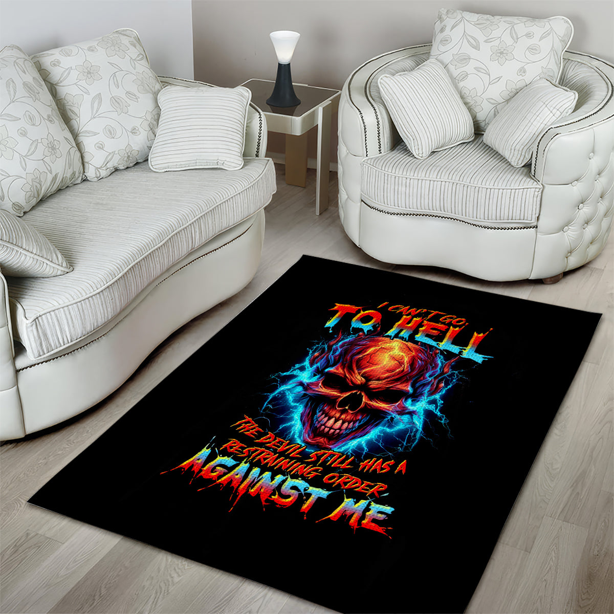 Thunder Skull Area Rug I Can't Go To Hell Devil Restrainning Order Against Me - Wonder Print Shop