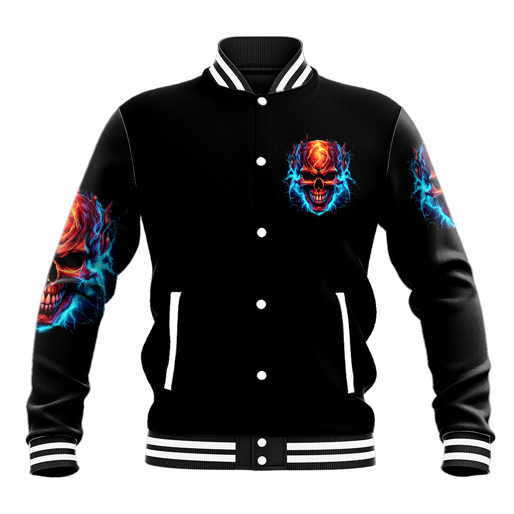 Thunder Skull Baseball Jacket I Can't Go To Hell Devil Restrainning Order Against Me - Wonder Print Shop