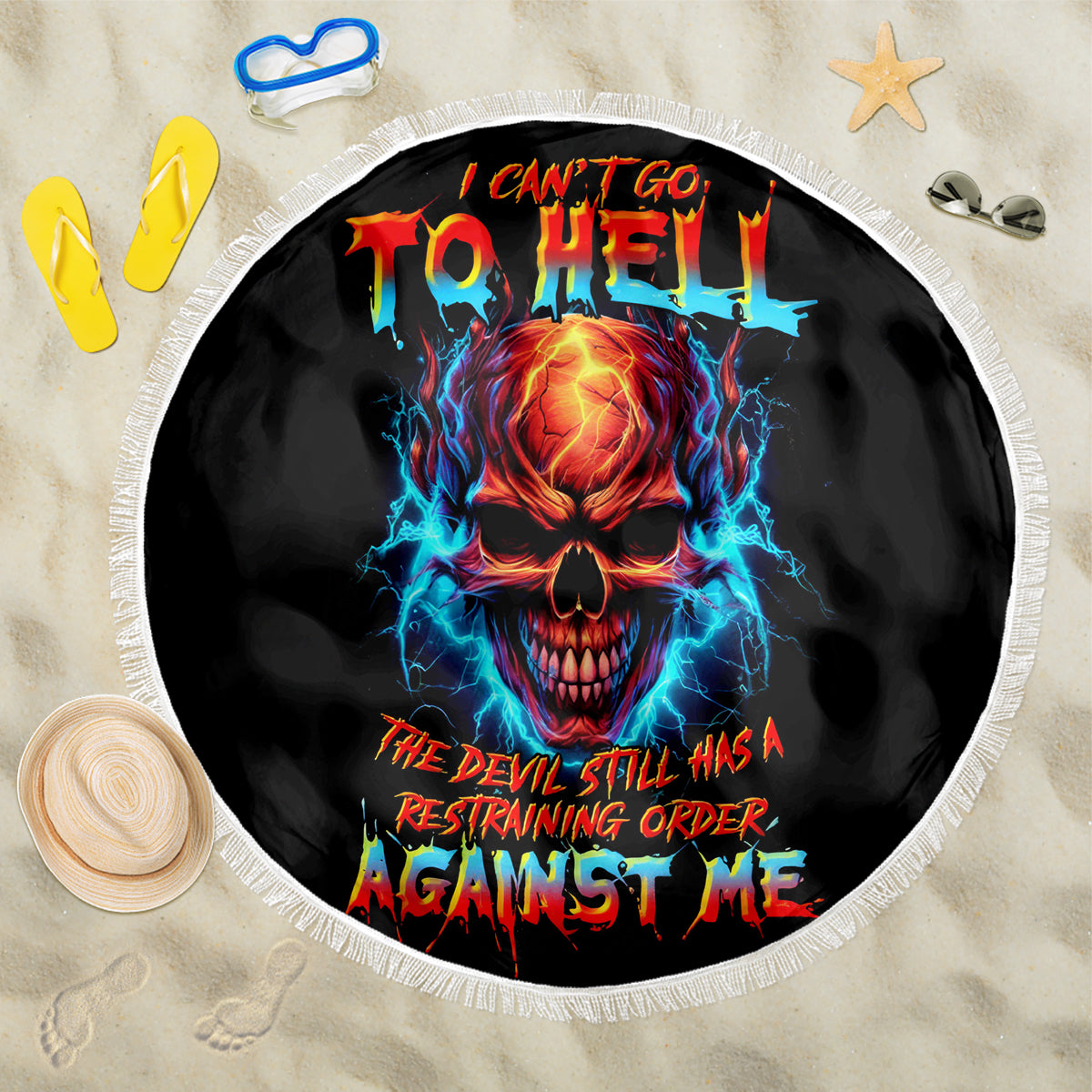 Thunder Skull Beach Blanket I Can't Go To Hell Devil Restrainning Order Against Me - Wonder Print Shop