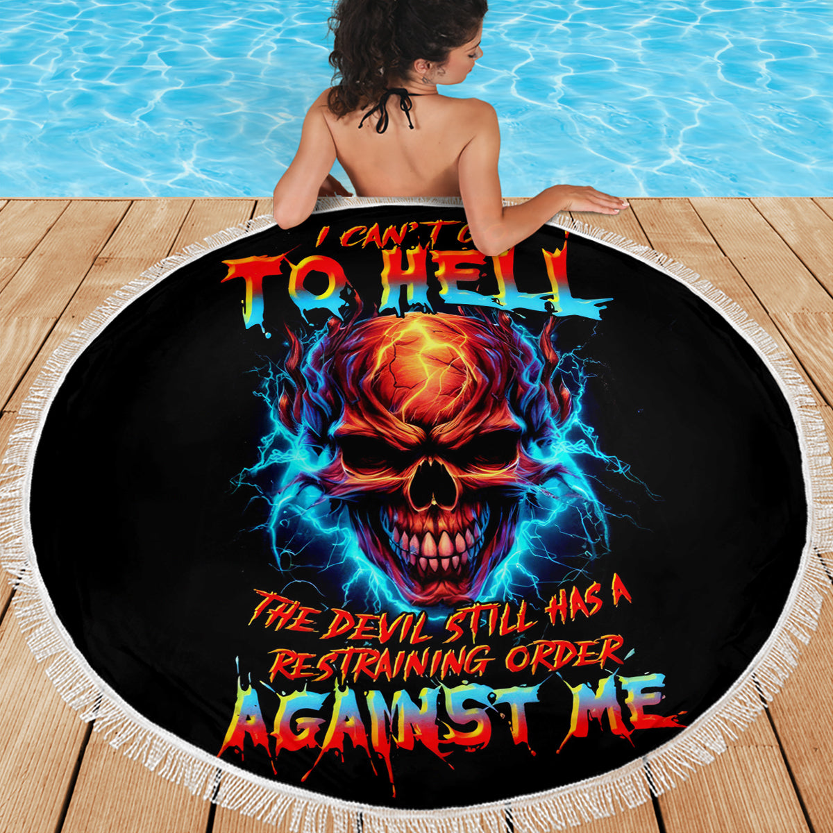 Thunder Skull Beach Blanket I Can't Go To Hell Devil Restrainning Order Against Me - Wonder Print Shop