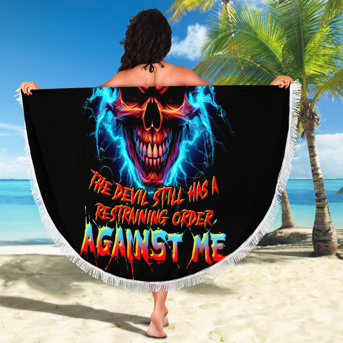 Thunder Skull Beach Blanket I Can't Go To Hell Devil Restrainning Order Against Me - Wonder Print Shop