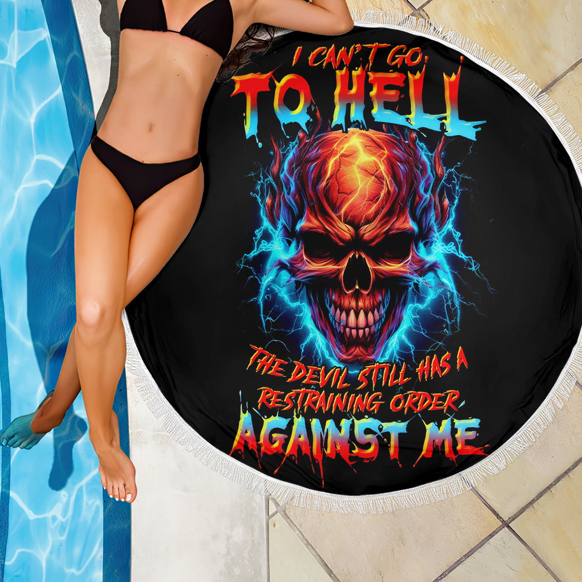 Thunder Skull Beach Blanket I Can't Go To Hell Devil Restrainning Order Against Me - Wonder Print Shop