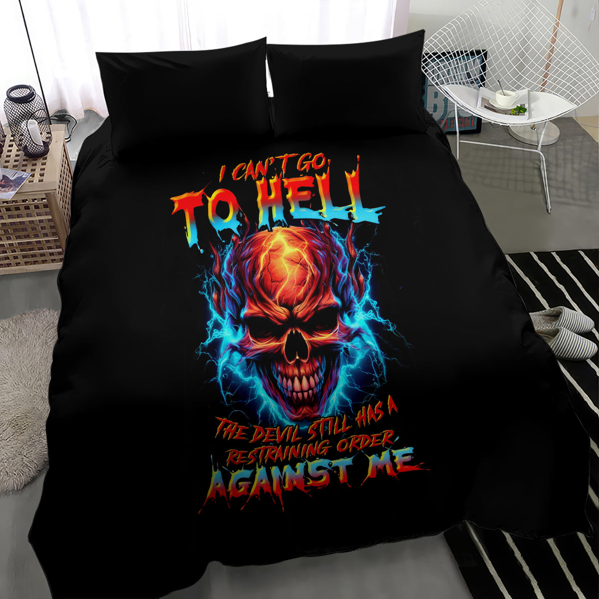 Thunder Skull Bedding Set I Can't Go To Hell Devil Restrainning Order Against Me - Wonder Print Shop