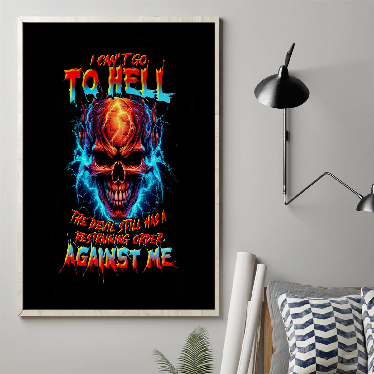 Thunder Skull Canvas Wall Art I Can't Go To Hell Devil Restrainning Order Against Me - Wonder Print Shop