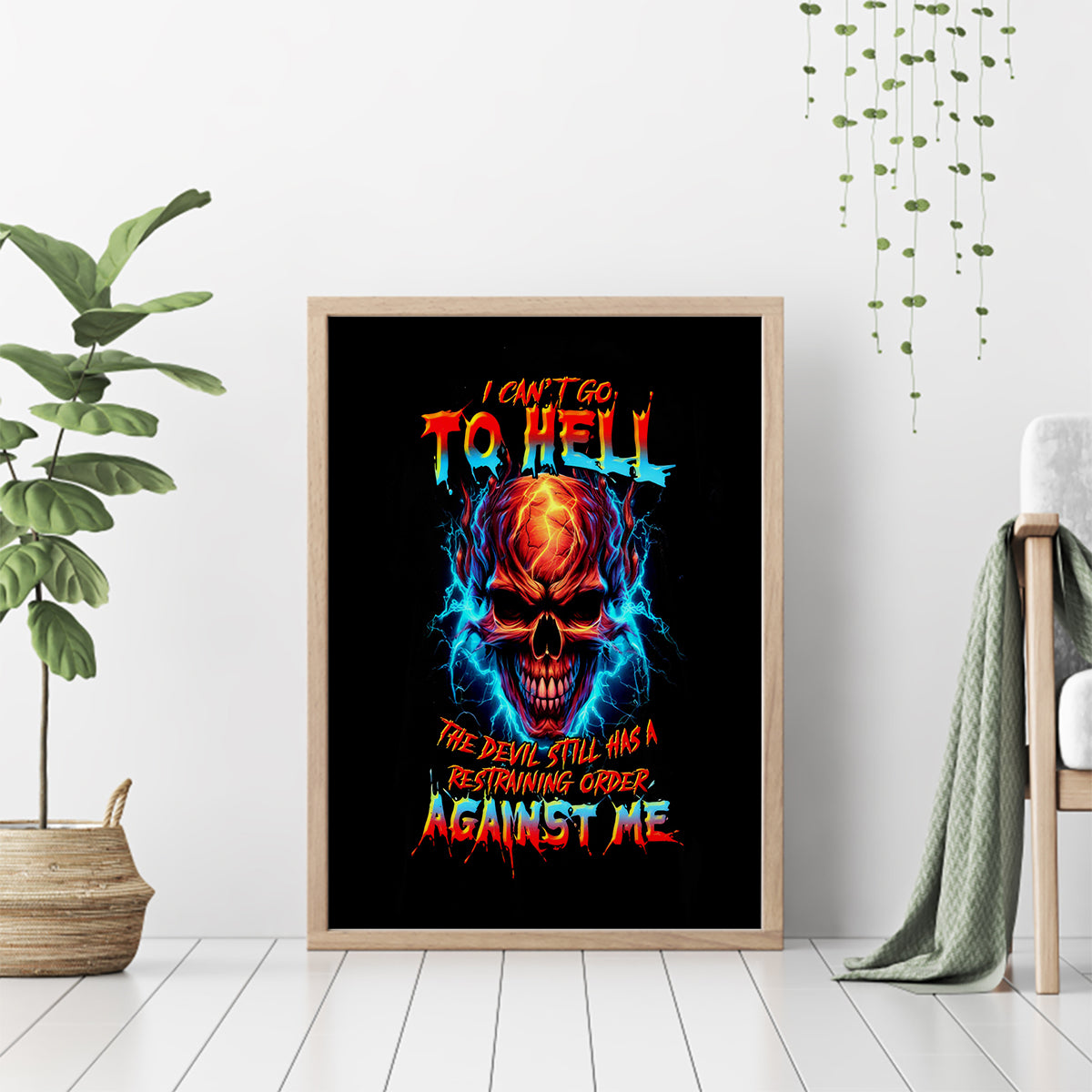 Thunder Skull Canvas Wall Art I Can't Go To Hell Devil Restrainning Order Against Me - Wonder Print Shop