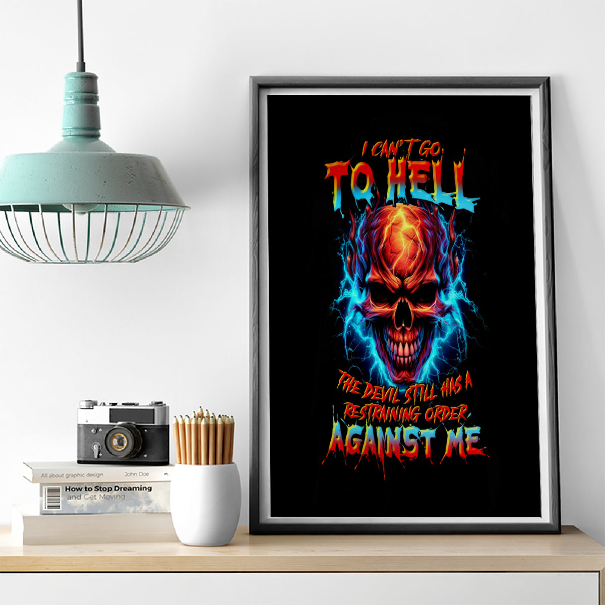 Thunder Skull Canvas Wall Art I Can't Go To Hell Devil Restrainning Order Against Me - Wonder Print Shop