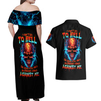 Thunder Skull Couples Matching Off Shoulder Maxi Dress and Hawaiian Shirt I Can't Go To Hell Devil Restrainning Order Against Me - Wonder Print Shop