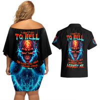 Thunder Skull Couples Matching Off Shoulder Short Dress and Hawaiian Shirt I Can't Go To Hell Devil Restrainning Order Against Me - Wonder Print Shop