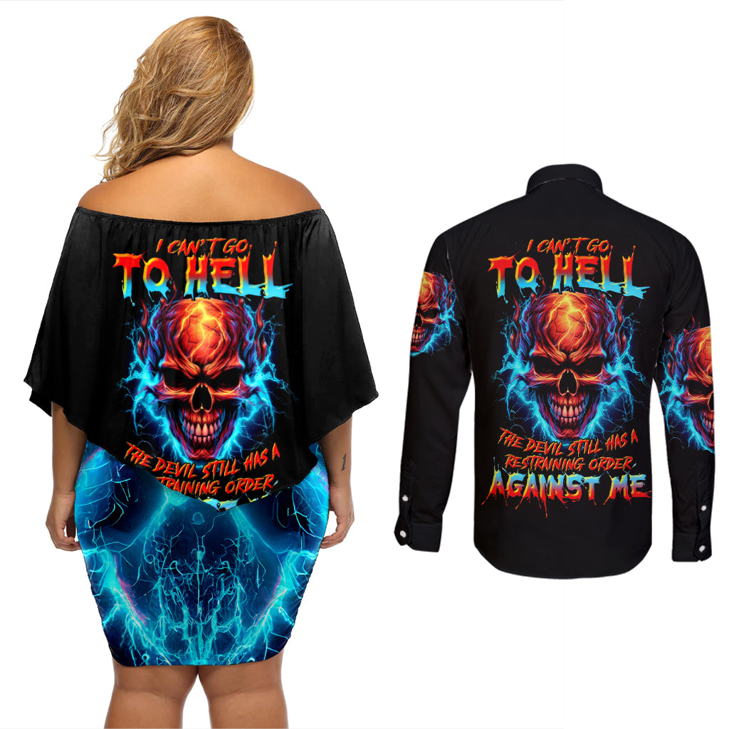 Thunder Skull Couples Matching Off Shoulder Short Dress and Long Sleeve Button Shirts I Can't Go To Hell Devil Restrainning Order Against Me - Wonder Print Shop