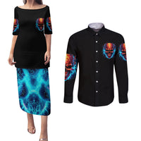 Thunder Skull Couples Matching Puletasi Dress and Long Sleeve Button Shirts I Can't Go To Hell Devil Restrainning Order Against Me - Wonder Print Shop