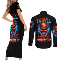 Thunder Skull Couples Matching Short Sleeve Bodycon Dress and Long Sleeve Button Shirts I Can't Go To Hell Devil Restrainning Order Against Me - Wonder Print Shop