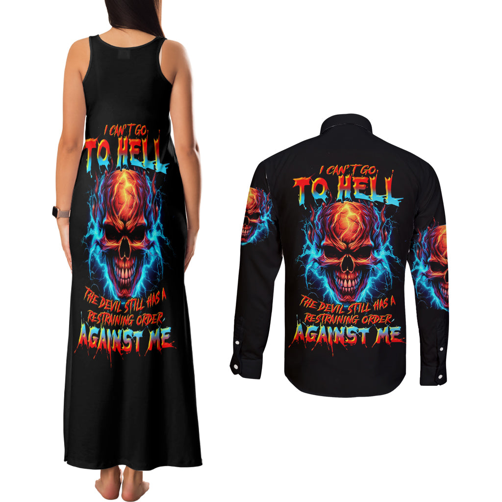 Thunder Skull Couples Matching Tank Maxi Dress and Long Sleeve Button Shirts I Can't Go To Hell Devil Restrainning Order Against Me - Wonder Print Shop