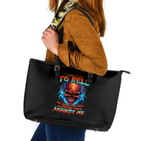 Thunder Skull Leather Tote Bag I Can't Go To Hell Devil Restrainning Order Against Me - Wonder Print Shop