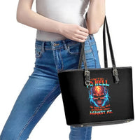 Thunder Skull Leather Tote Bag I Can't Go To Hell Devil Restrainning Order Against Me - Wonder Print Shop