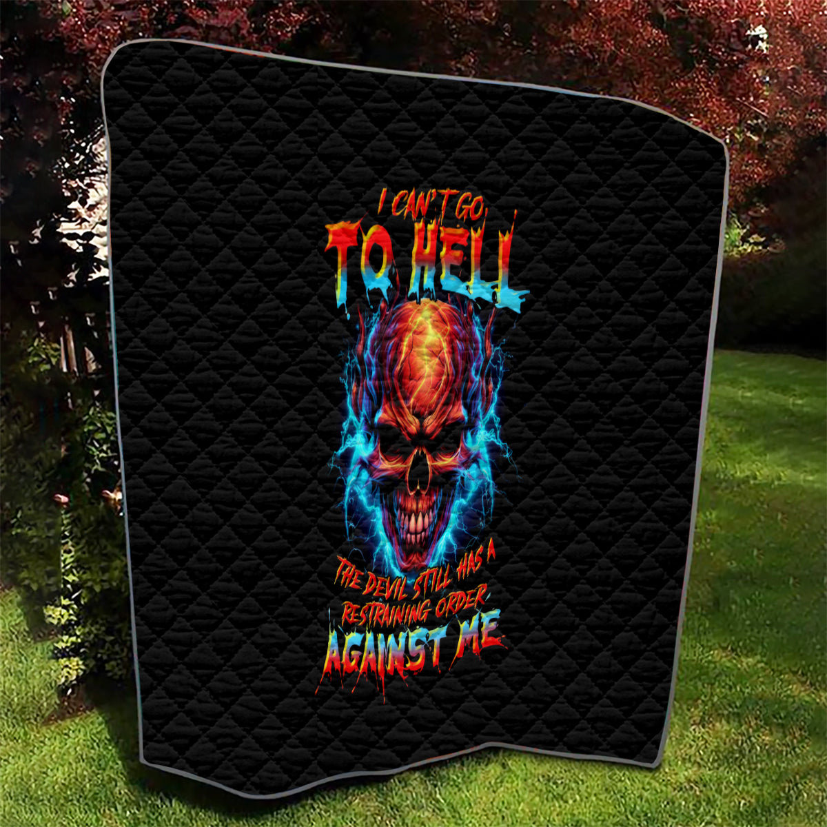 Thunder Skull Quilt I Can't Go To Hell Devil Restrainning Order Against Me - Wonder Print Shop