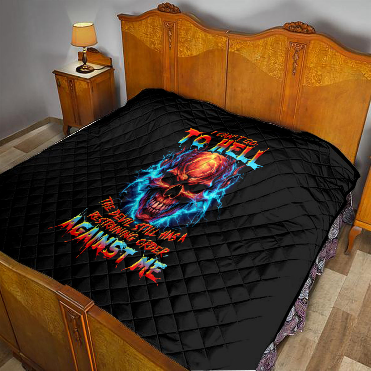 Thunder Skull Quilt I Can't Go To Hell Devil Restrainning Order Against Me - Wonder Print Shop