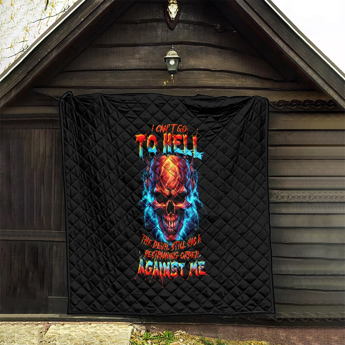 Thunder Skull Quilt I Can't Go To Hell Devil Restrainning Order Against Me - Wonder Print Shop