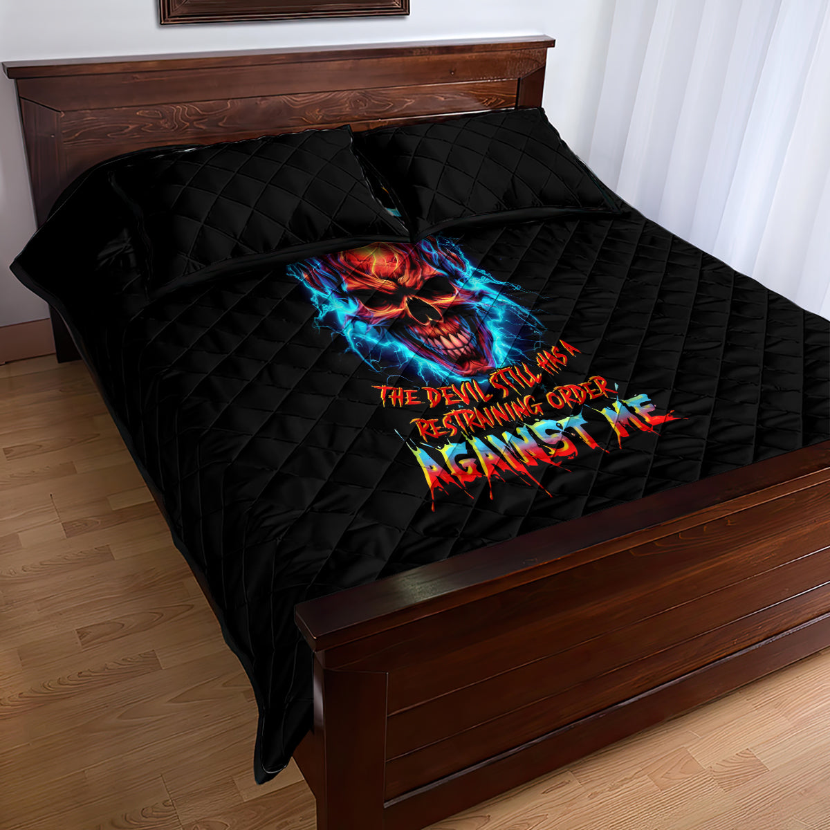 Thunder Skull Quilt Bed Set I Can't Go To Hell Devil Restrainning Order Against Me - Wonder Print Shop
