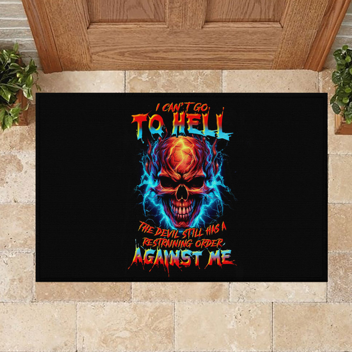 Thunder Skull Rubber Doormat I Can't Go To Hell Devil Restrainning Order Against Me - Wonder Print Shop