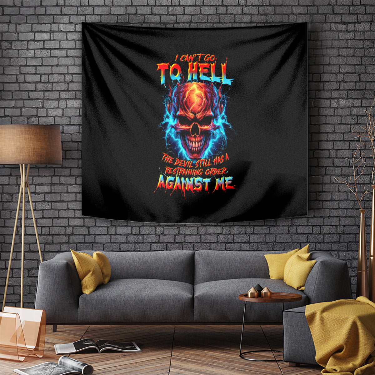 Thunder Skull Tapestry I Can't Go To Hell Devil Restrainning Order Against Me - Wonder Print Shop