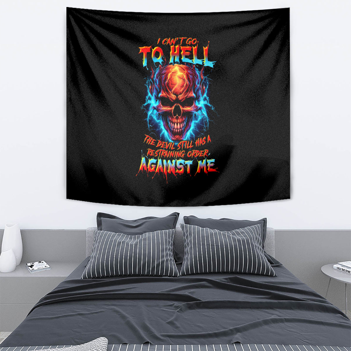 Thunder Skull Tapestry I Can't Go To Hell Devil Restrainning Order Against Me - Wonder Print Shop