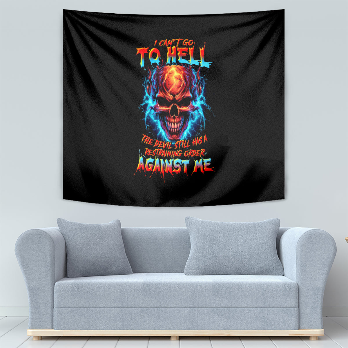Thunder Skull Tapestry I Can't Go To Hell Devil Restrainning Order Against Me - Wonder Print Shop