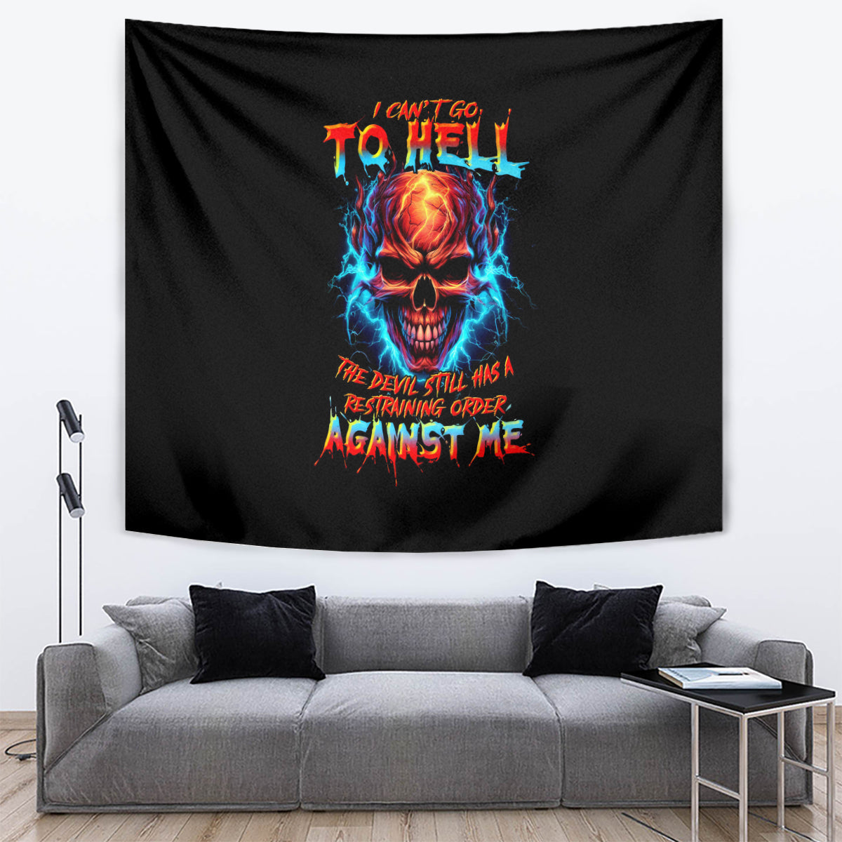 Thunder Skull Tapestry I Can't Go To Hell Devil Restrainning Order Against Me - Wonder Print Shop