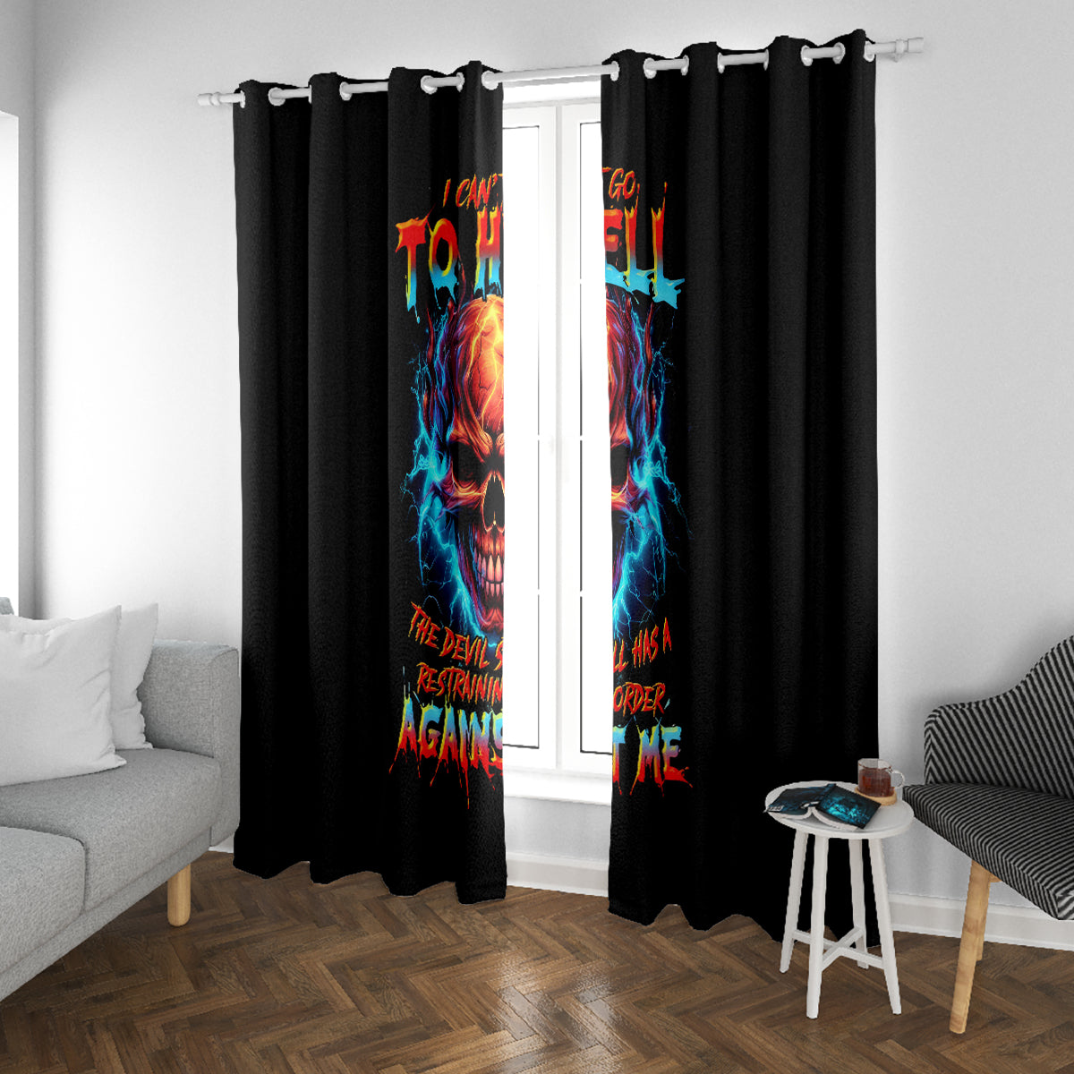 Thunder Skull Window Curtain I Can't Go To Hell Devil Restrainning Order Against Me - Wonder Print Shop