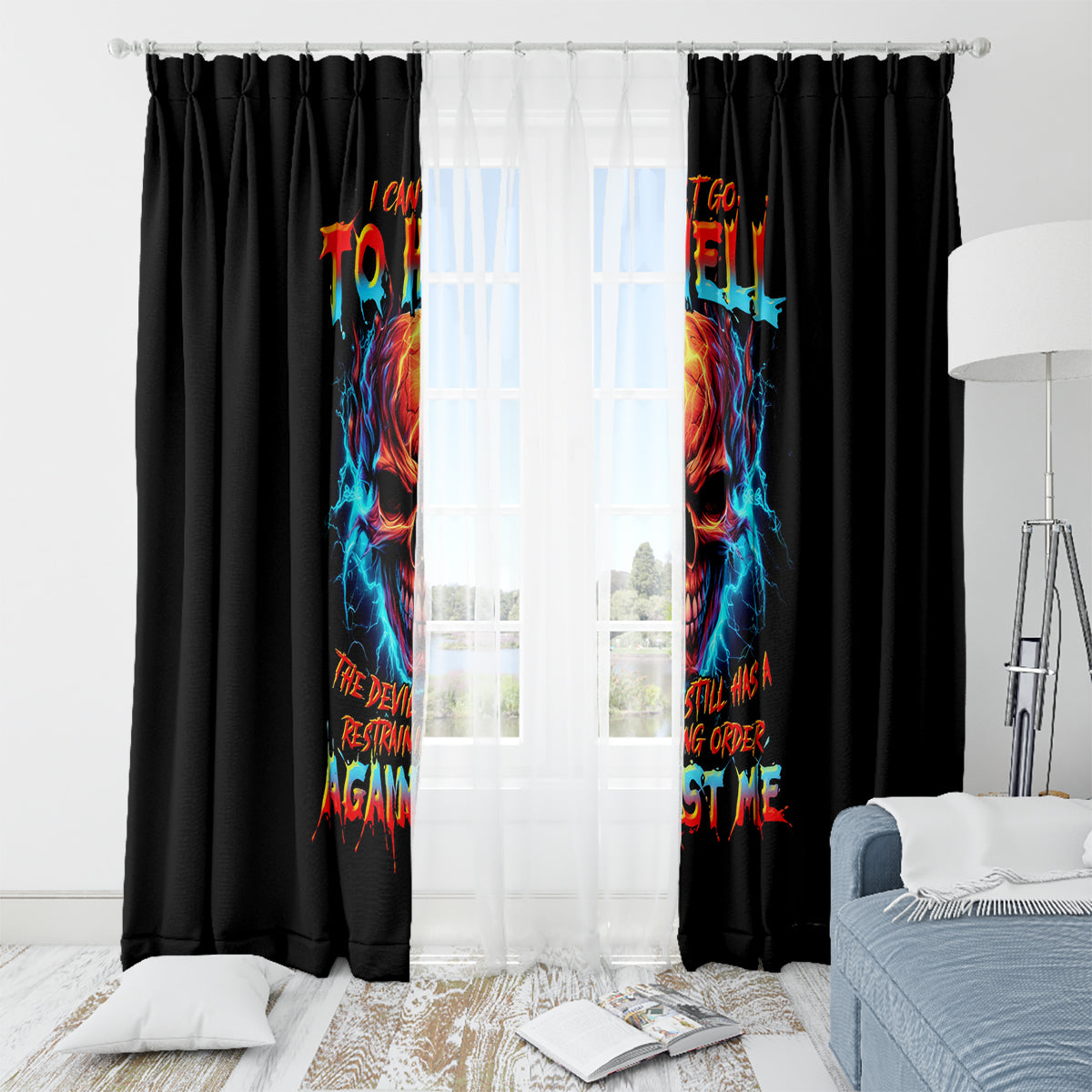 Thunder Skull Window Curtain I Can't Go To Hell Devil Restrainning Order Against Me - Wonder Print Shop