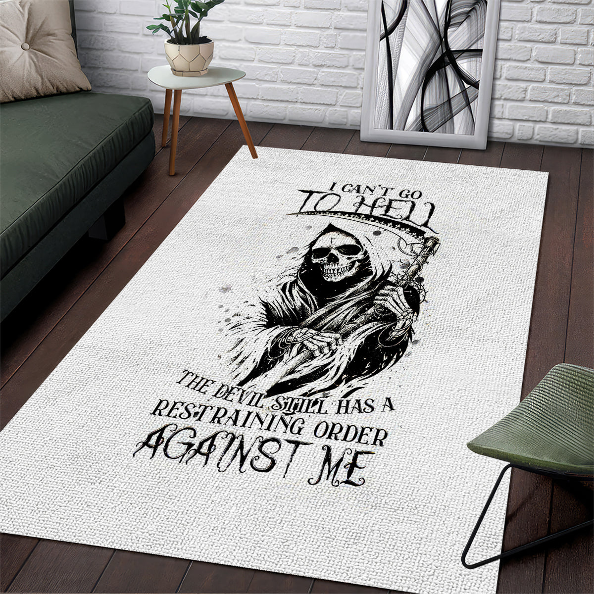 Skull Reaper Area Rug I Can't Go To Hell Devil Restrainning Order Against Me - Wonder Print Shop