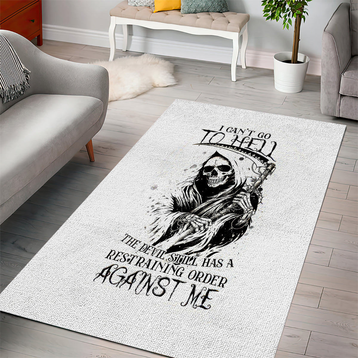 Skull Reaper Area Rug I Can't Go To Hell Devil Restrainning Order Against Me - Wonder Print Shop