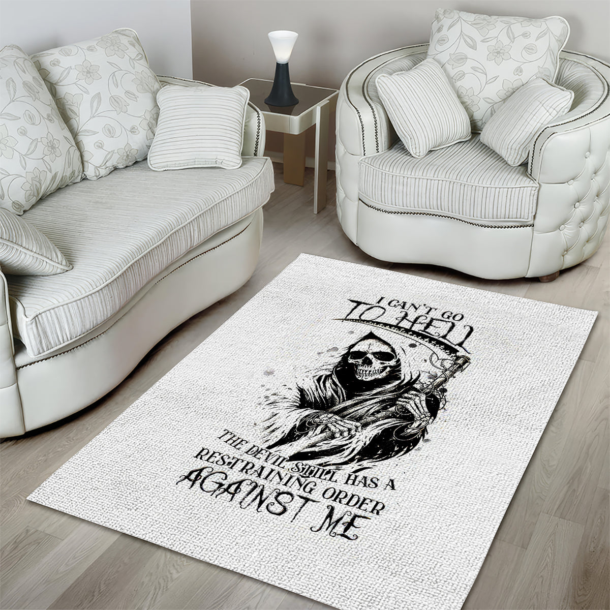 Skull Reaper Area Rug I Can't Go To Hell Devil Restrainning Order Against Me - Wonder Print Shop