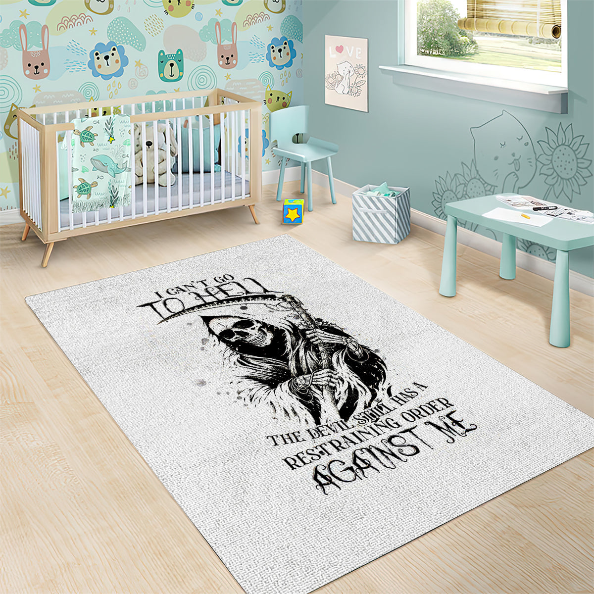 Skull Reaper Area Rug I Can't Go To Hell Devil Restrainning Order Against Me - Wonder Print Shop