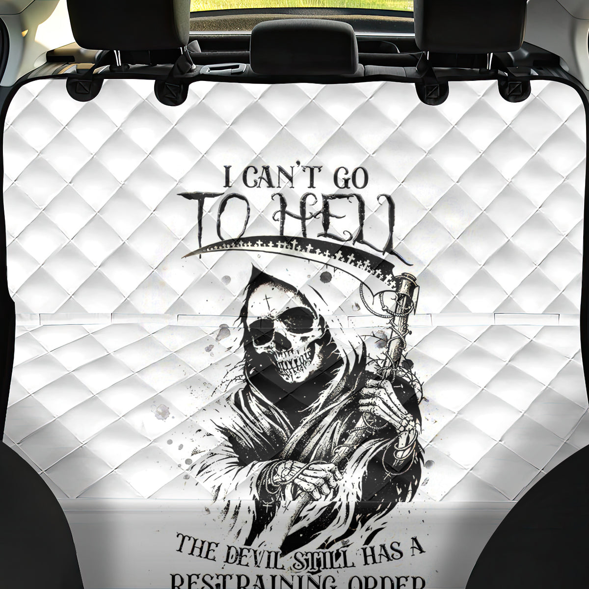 Skull Reaper Back Car Seat Cover I Can't Go To Hell Devil Restrainning Order Against Me - Wonder Print Shop