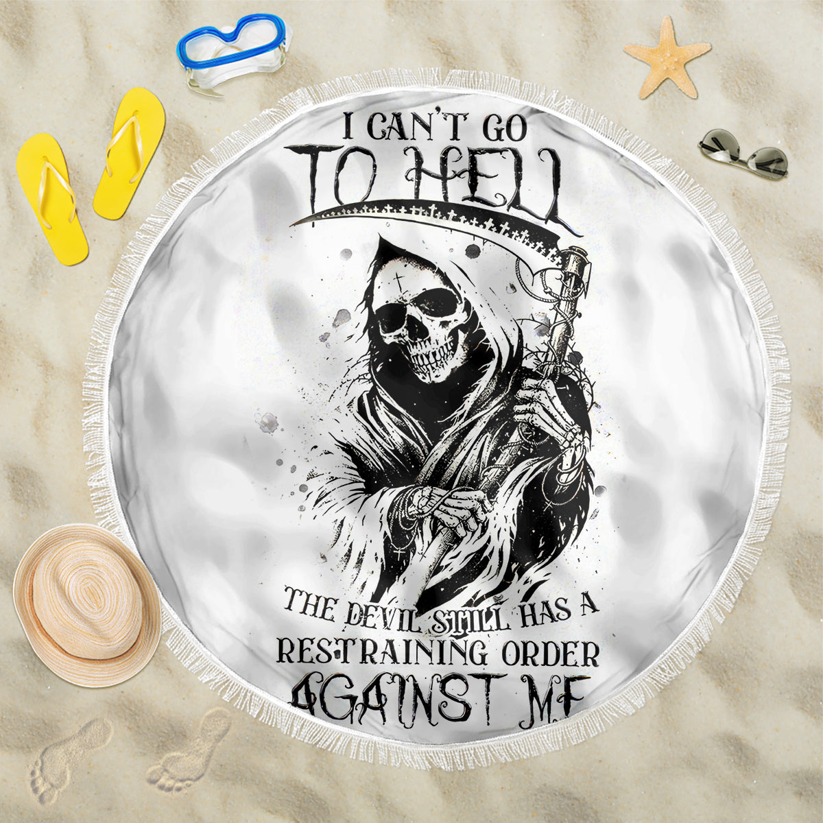 Skull Reaper Beach Blanket I Can't Go To Hell Devil Restrainning Order Against Me - Wonder Print Shop