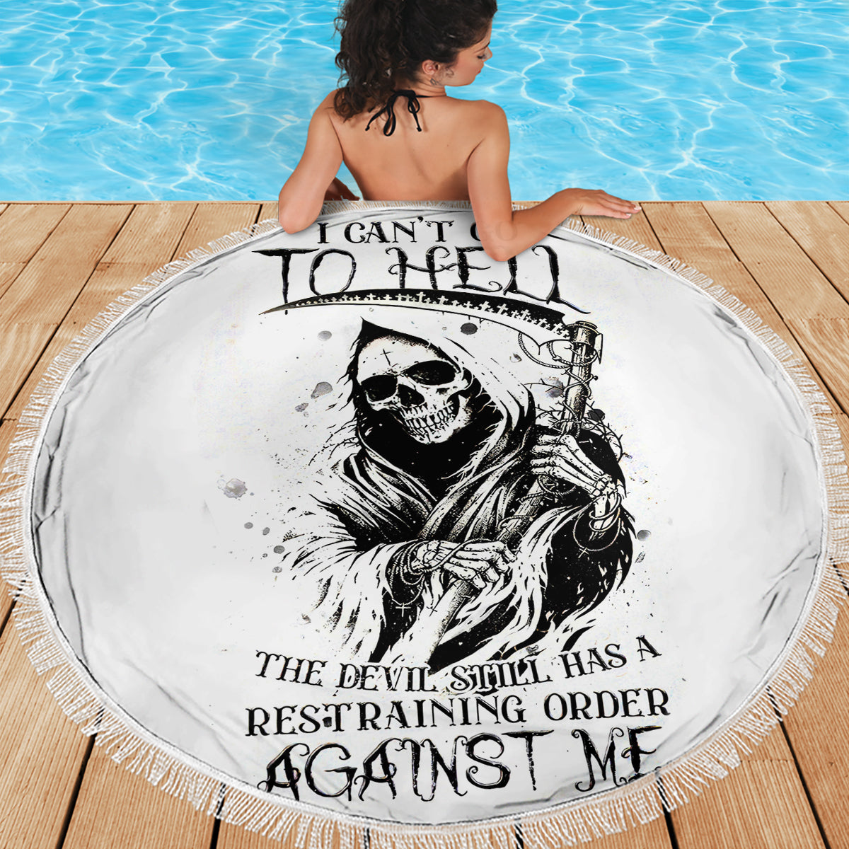 Skull Reaper Beach Blanket I Can't Go To Hell Devil Restrainning Order Against Me - Wonder Print Shop