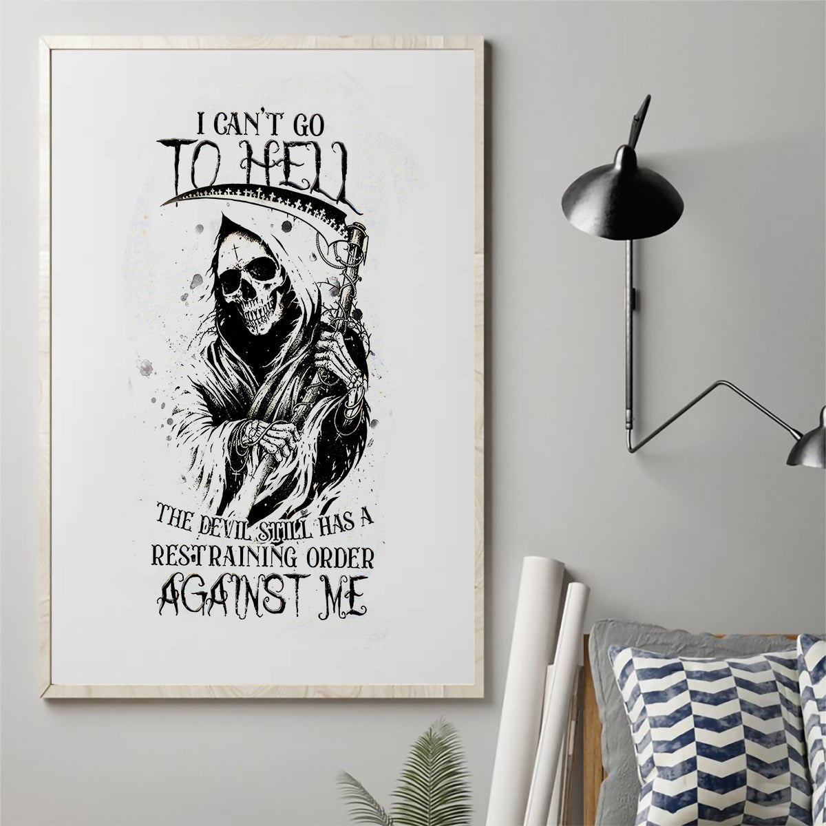 Skull Reaper Canvas Wall Art I Can't Go To Hell Devil Restrainning Order Against Me - Wonder Print Shop