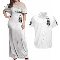 Skull Reaper Couples Matching Off Shoulder Maxi Dress and Hawaiian Shirt I Can't Go To Hell Devil Restrainning Order Against Me - Wonder Print Shop